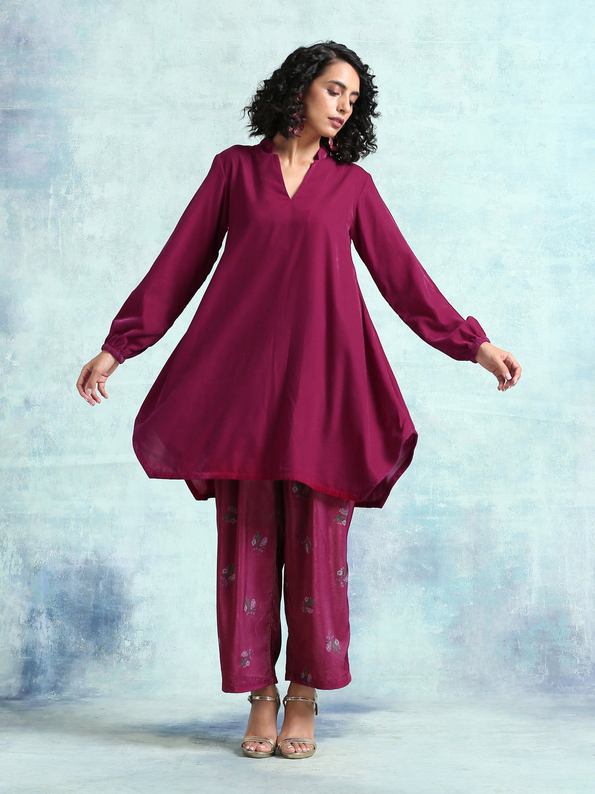 trueBrowns Magenta Velvet Co-Ord Set - Swadesiicart