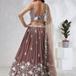 House of Panchhi Rose Gold Pure Georgette Sequins And Thread Embroidery Lehenga Choli & Dupatta | Swadesiicart