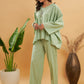 InWeave Women's Sage Green Kantha Boho Full Sleeve Coord Set - Swadesiicart