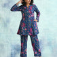 trueBrowns Blue Printed Velvet Co-Ord Set - Swadesiicart