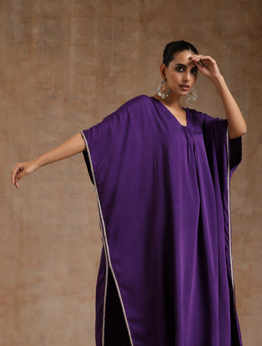 trueBrowns Violet Modal Satin Kaftan Kurta Set | Swadesiicart