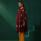 trueBrowns Wine Geometric Viscose Silk Kaftan Kurta Pant Set | Swadesiicart