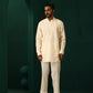 trueBrowns Men's Ivory Tonal Cotton Co-ord Set - Swadesiicart