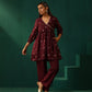 trueBrowns Wine Diamond Viscose Silk Waist Gathered Co-ord Set - Swadesiicart