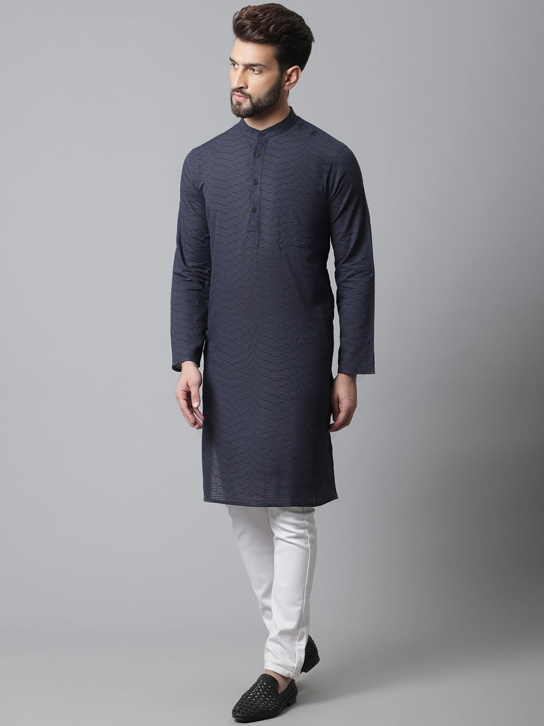 Even Apparels Blue Pure Cotton Kurta With Band Collar | Swadesiicart