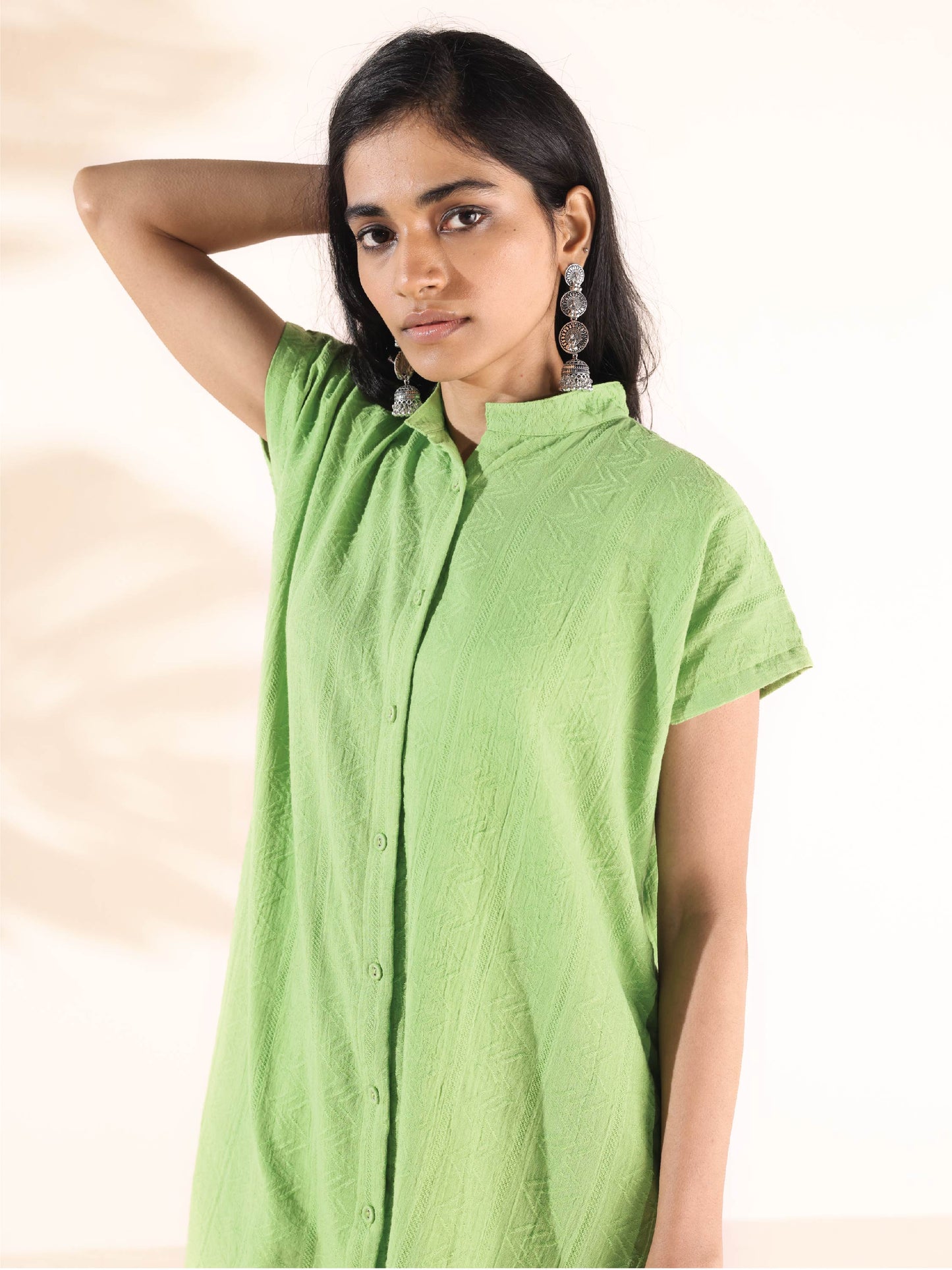 trueBrowns Green Cotton Dobby Shirt Co-ord Set - Swadesiicart