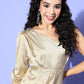 InWeave One Shoulder Satin Top In Gold Colour - Swadesiicart