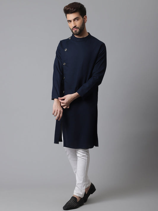 Indian Clothing Even Apparels Blue Sherwani Kurta With Asymetrical Cut | Swadesiicart