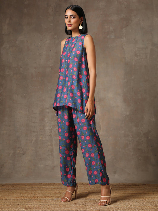 trueBrowns Blue Pink Printed Silk Co-Ord Set - Swadesiicart