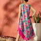 InWeave Blue Floral Fuchsia Asymmetrical Dress - Swadesiicart