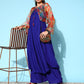 InWeave Women's Strappy Set Ink Blue With Green Floral Short Or Cape - Swadesiicart