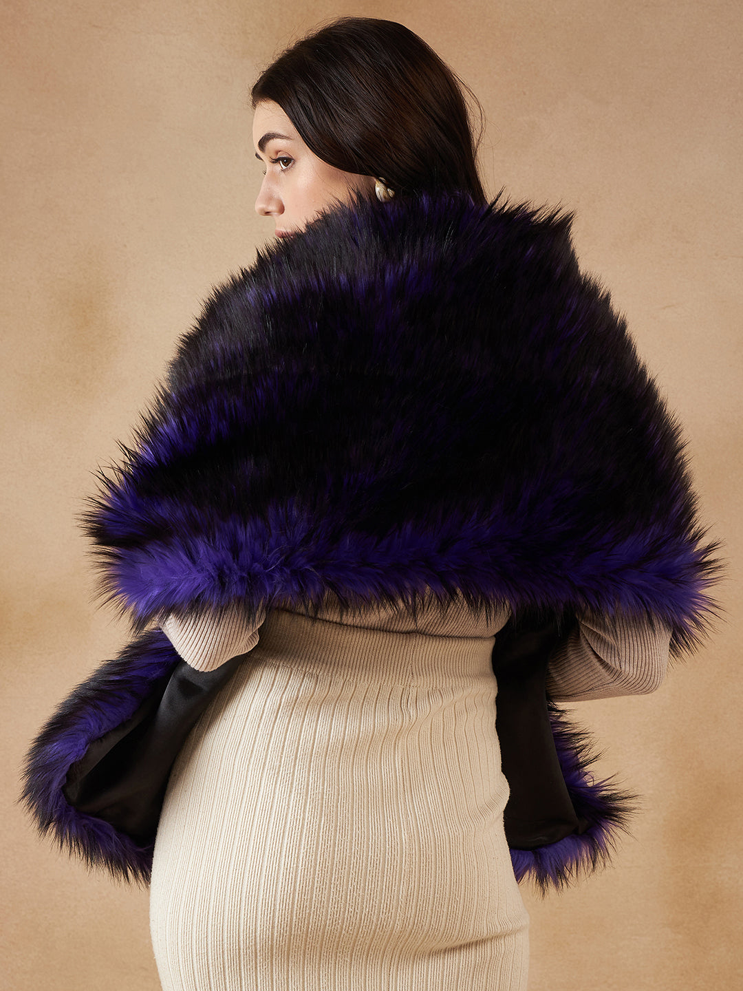 InWeave Purple Black Faux Fur Cape - Swadesiicart