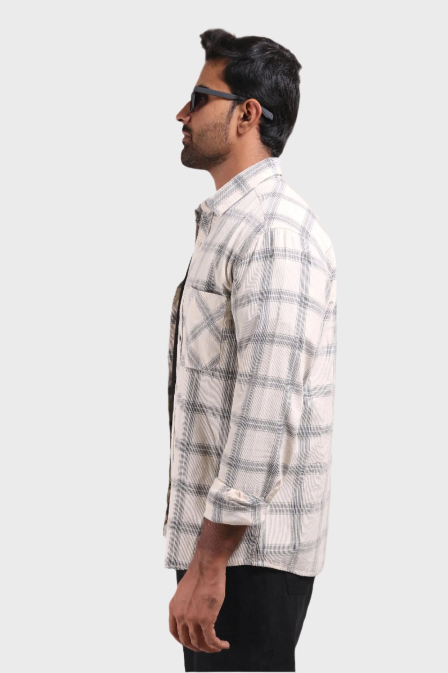 Jonesburg Off White Checks Fine Corduroy Regular Fit Shirt | Swadesiicart