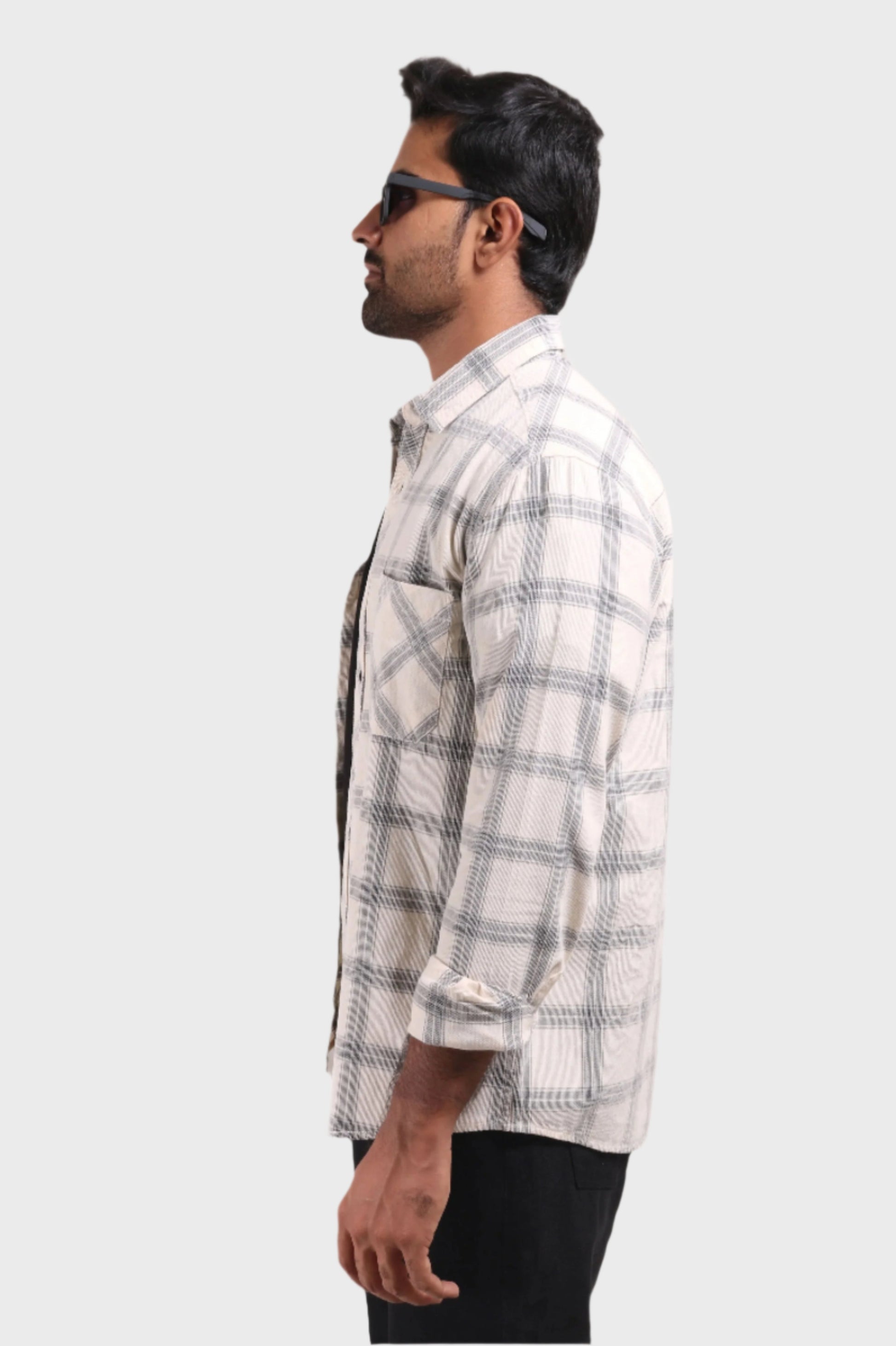 Jonesburg Off White Checks Fine Corduroy Regular Fit Shirt | Swadesiicart