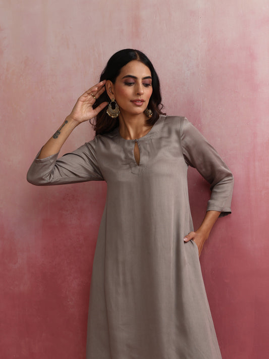 trueBrowns Grey High low Kurta Set | Swadesiicart