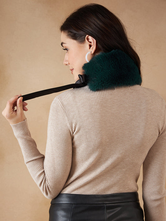 InWeave Women's Dark Teal Fur Neckpiece - Swadesiicart