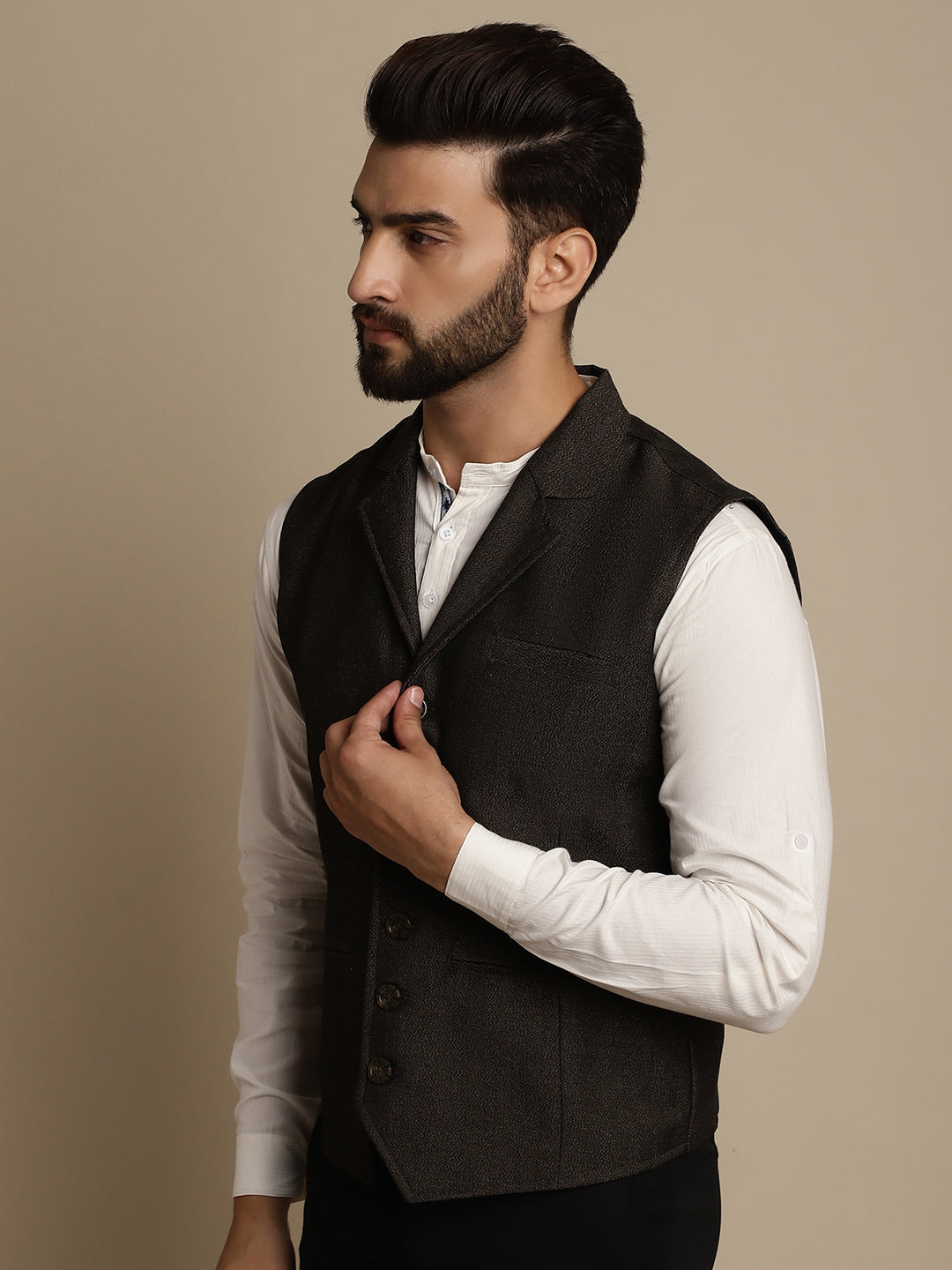 Even Apparels Men's Brown Wool Waistcoat with Notched Lapel | Swadesiicart
