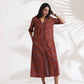 trueBrowns Brown Cotton Print pleated Dress | Swadesiicart