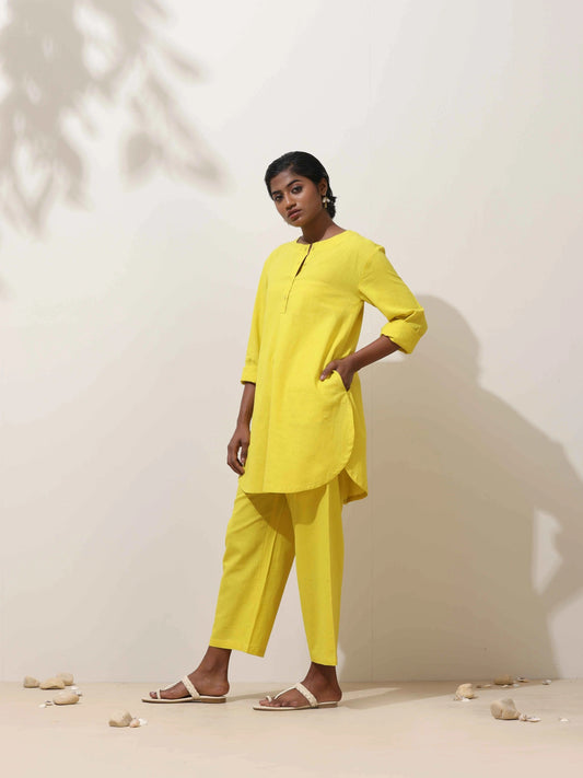 trueBrowns Lime Cotton Linen Kurta Co-Ord Set - Swadesiicart