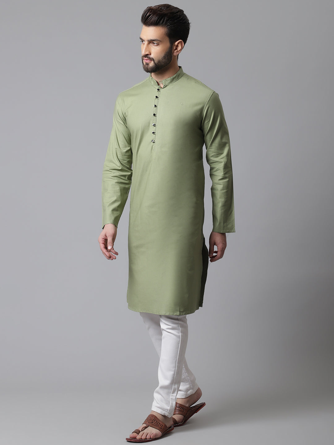 Even Apparels Green Pure Cotton Kurta With Band Collar | Swadesiicart