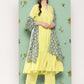 InWeave Women's Lime Green Flared Kurta Set W Green Print Cr Dupatta - Swadesiicart