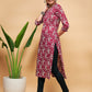 InWeave Women's Wine Floral Print Straight Angrakha Gota Kurta - Swadesiicart