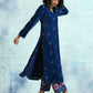 trueBrowns Blue Embroidered Velvet High Slit Kurta | Swadesiicart