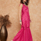 InWeave Women's Fuchsia S Print Sweetheart Neckline Kurta Palazzo Set - Swadesiicart