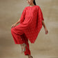 trueBrowns Red Bandhani Printed Silk Kaftan Gathered Co-Ord Set - Swadesiicart