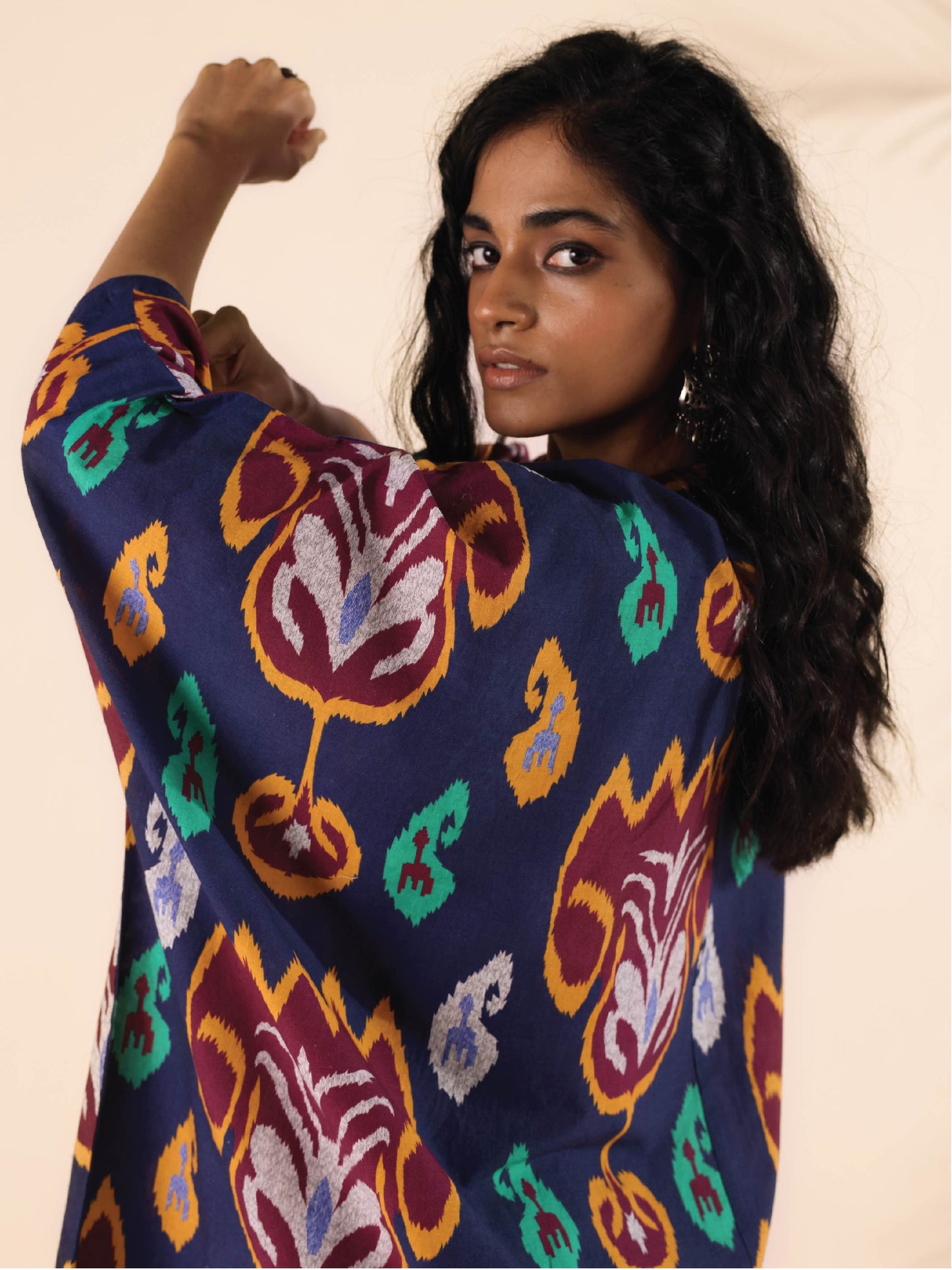 trueBrowns Purple Cotton Ikat Kaftan Co-ord Set - Swadesiicart