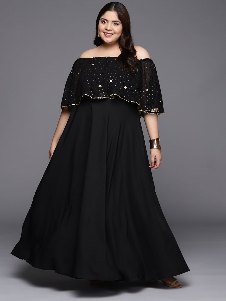 Ahalyaa Plus Size Off-Shoulder Maxi Ethnic Dress | Swadesiicart