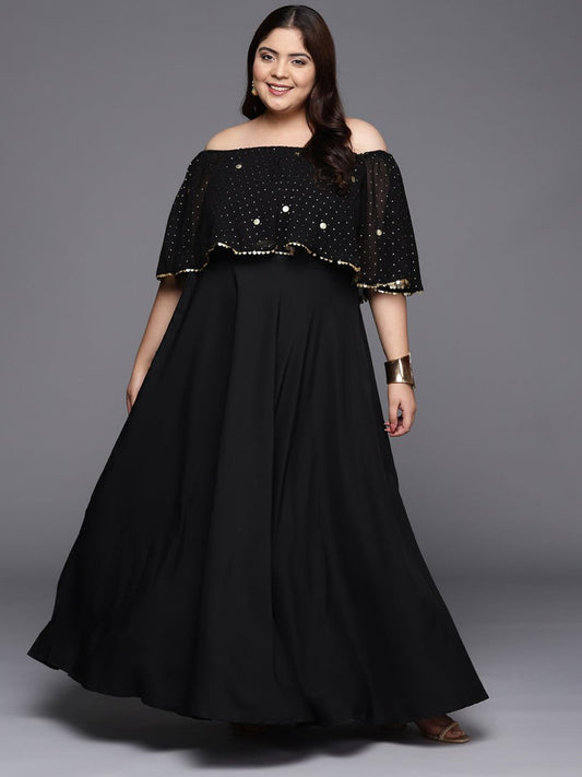 Ahalyaa Plus Size Off-Shoulder Maxi Ethnic Dress | Swadesiicart