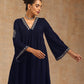 trueBrowns Midnight Blue Velvet Embroidered Kurta | Swadesiicart