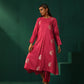 trueBrowns Pink Floral Viscose Silk Round Neck Puff Sleeve Kurta Pant Set | Swadesiicart