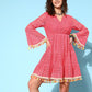 InWeave Women's Peach Lacy Dress With Tassels - Swadesiicart