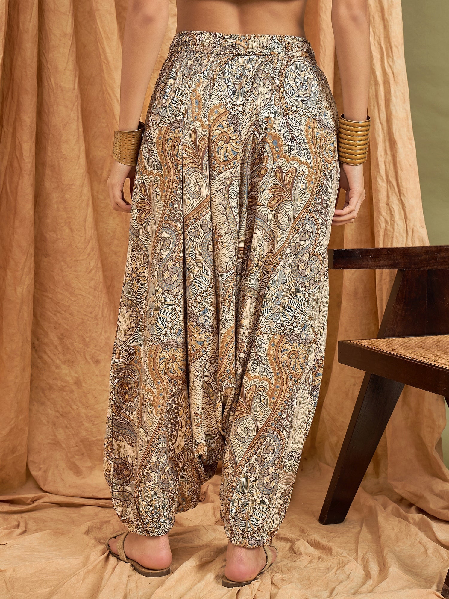 InWeave Beige Paisley Flower Harem Pant - Swadesiicart
