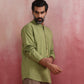 trueBrowns Men's Pista Green Cotton Mandarin Collar Stylized Kurta | Swadesiicart