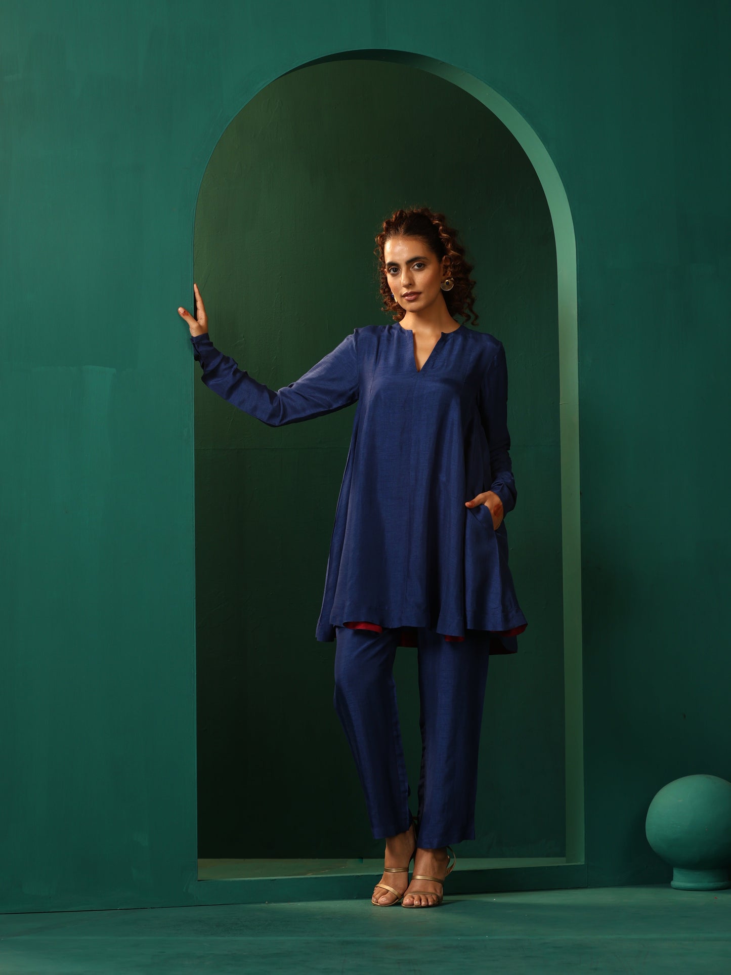 trueBrowns Blue Silk Flared Co-ord Set - Swadesiicart