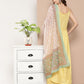 InWeave Women's Light Yellow Ray Strappy Set With Aqua Printed Border Dupatta - Swadesiicart