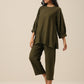 trueBrowns Olive Green Slub Texture Baggy Sleeve Co-Ord Set - Swadesiicart