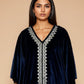 trueBrowns Navy Blue Velvet Embroidered Kaftan Kurta Set | Swadesiicart