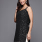 Ahalyaa Woman Silver Foil Printed Shoulder Straps Net Tunic | Swadesiicart
