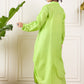 InWeave Neon Green Shawl Neck Long Side Pleat Dress - Swadesiicart