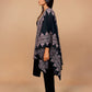 trueBrowns Black Woollen Pink Jacquard Kaftan Cape | Swadesiicart