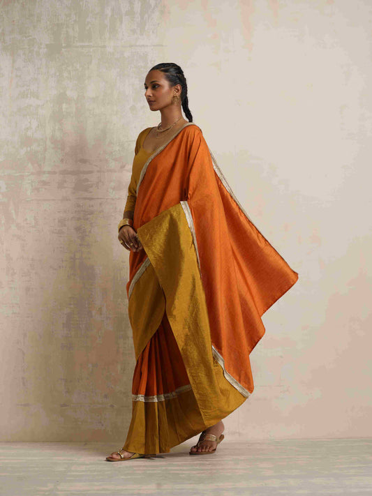 trueBrowns Orange Silk Ready To Wear Saree | Swadesiicart