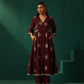 trueBrowns Wine Geometric Viscose Silk V-Neck Front Slit Kurta Pant Set | Swadesiicart