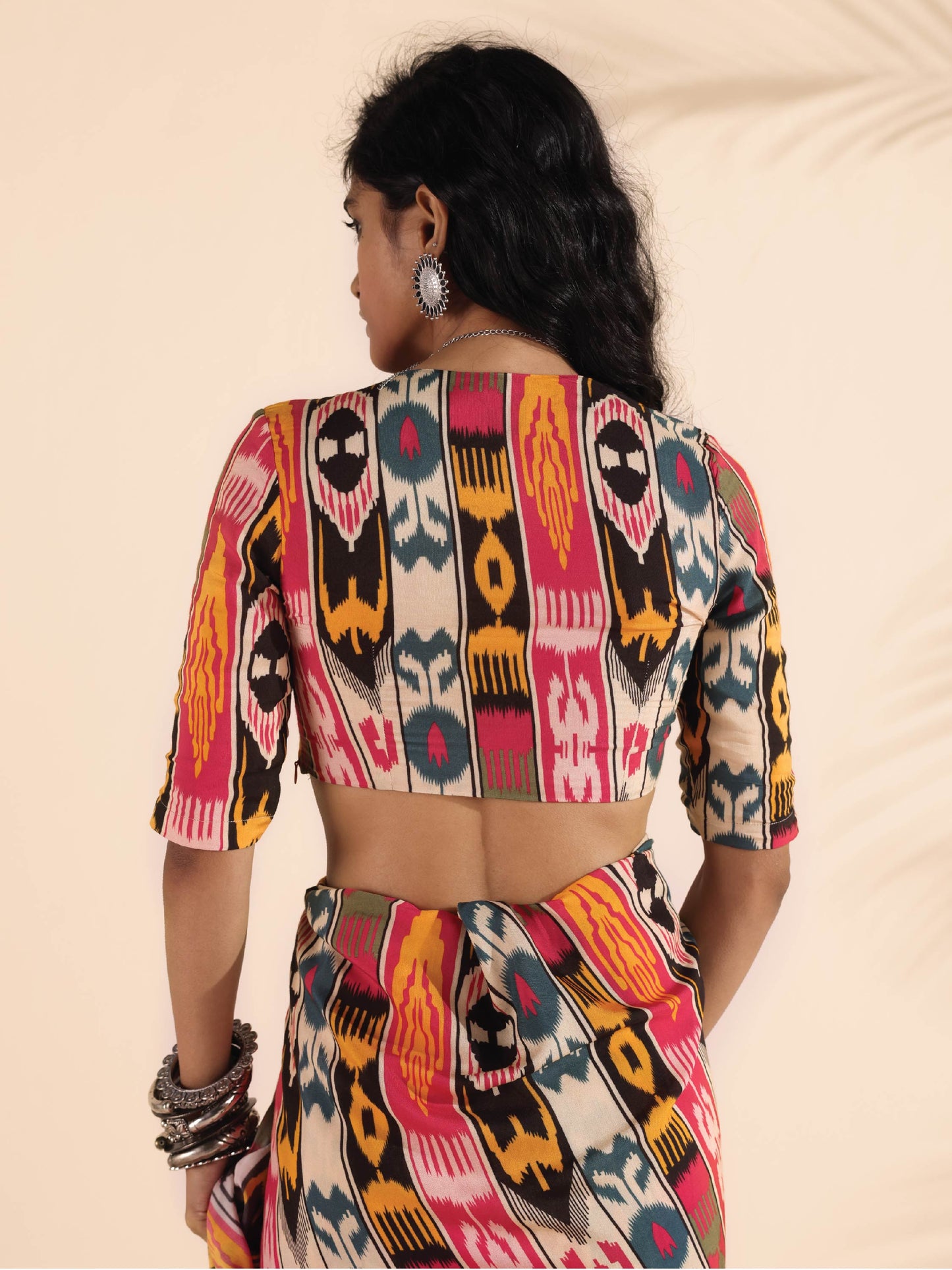trueBrowns Cola Muslin Ikat Deep V-Neck Blouse | Swadesiicart