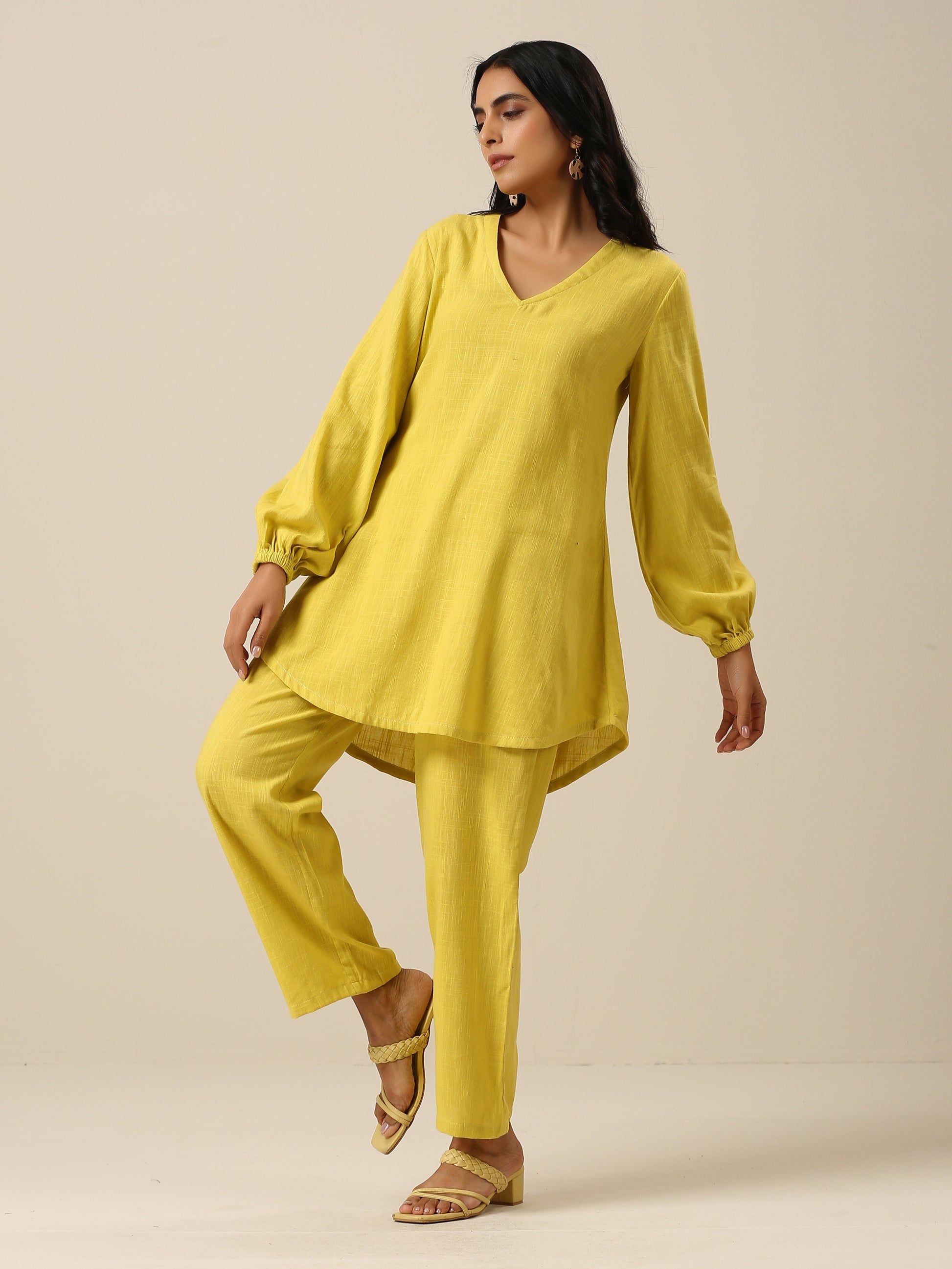 trueBrowns Lime Slub Textured Short Co-Ord Set - Swadesiicart