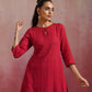 trueBrowns Red Cotton Dobby Flared Kurta Set | Swadesiicart