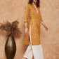 InWeave Women's Mustard Green Lace Gota Work Straight Kurta - Swadesiicart
